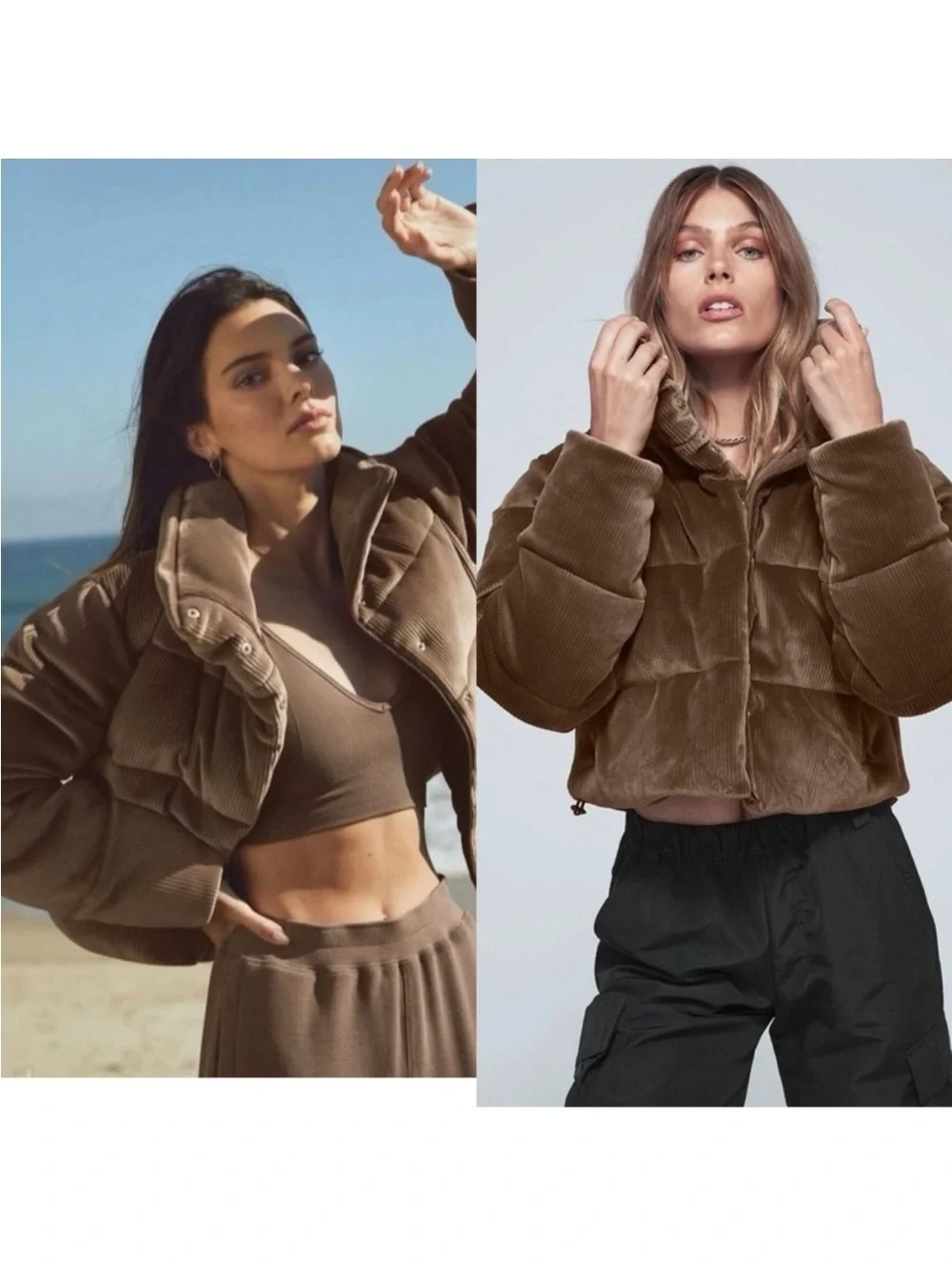 NWT RARE ALO Gold Rush Puffer Crop Ribbed Jacket in Hot Cocoa - M